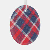 赤青のウール市松模様にの質感。 ガラスオーナメント (正面右)