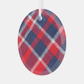 赤青のウール市松模様にの質感。 ガラスオーナメント (正面左)