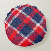 赤青のウール市松模様にの質感。 ラウンドクッション (裏面)