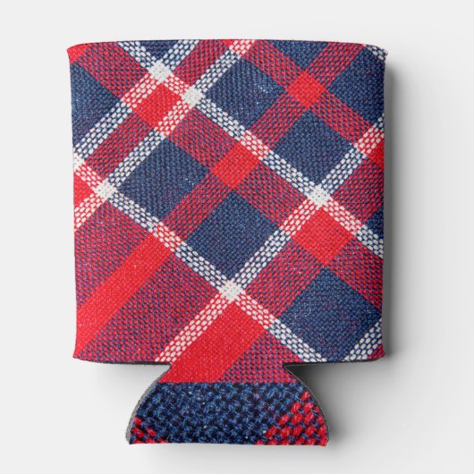 赤青のウール市松模様にの質感。 缶クーラー (裏面)