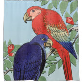 赤青のオウム シャワーカーテン (正面)