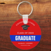 赤青の卒業祝い写真キーチェーン キーホルダー (正面)