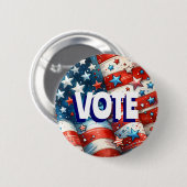 赤青の愛国心を持つ米国国旗の投票 缶バッジ (正面&裏面)