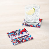 赤青の愛国心パーソナライズされた スクエアペーパーコースター (インサイチュ)