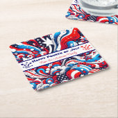 赤青の愛国心パーソナライズされた スクエアペーパーコースター (アングル)