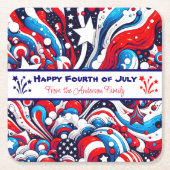 赤青の愛国心パーソナライズされた スクエアペーパーコースター (正面)