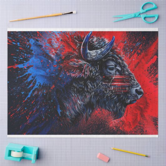 赤青の愛国的なバッファローのデコパージュ 薄葉紙 (クラフト)