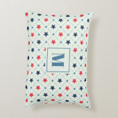 赤青の星黒線の幾何学模様モノグラム アクセントクッション (裏面(縦))