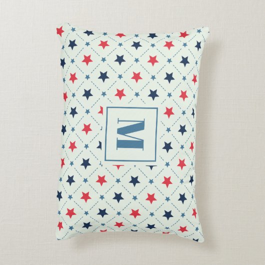 赤青の星黒線の幾何学模様モノグラム アクセントクッション (裏面(縦))