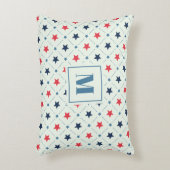 赤青の星黒線の幾何学模様モノグラム アクセントクッション (正面(垂直))