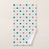 赤青の星黒線の幾何学模様モノグラム バスタオルセット (ハンドタオル)