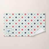 赤青の星黒線の幾何学模様モノグラム バスタオルセット (ハンドタオル)