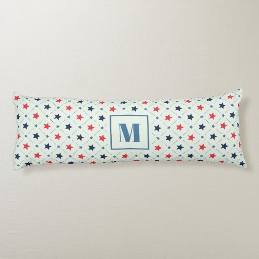 赤青の星黒線の幾何学模様モノグラム ボディピロー (裏面)