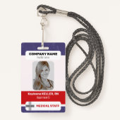 赤青の白い写真バーコードロゴ医療スタッフ バッジ (正面ランヤード)