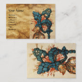 赤青の羽根が付いたアンティークの騎士の兜 名刺 (正面/裏面)