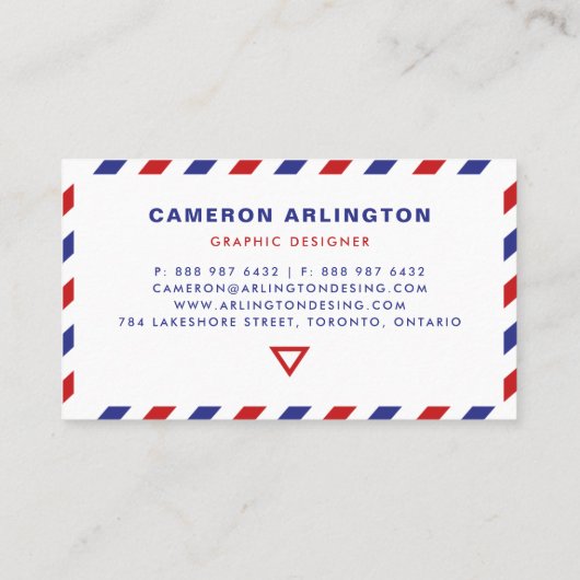 赤青の航空郵便封筒の名刺 名刺 (裏面)