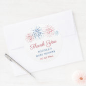 赤青の花火 7月4日 ベビーシャワー お礼ステッカー ラウンドシール (封筒)