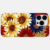 赤青の金ゴールドグリッタールックアメリカンサンフラワー Case-Mate iPhoneケース (裏面 (横))