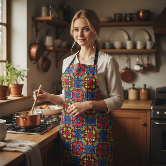 赤青の黄色のアフリカの部族パターン エプロン