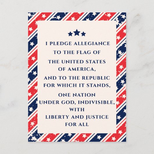 赤青アメリカ国旗の忠誠の誓い ポストカード (正面)