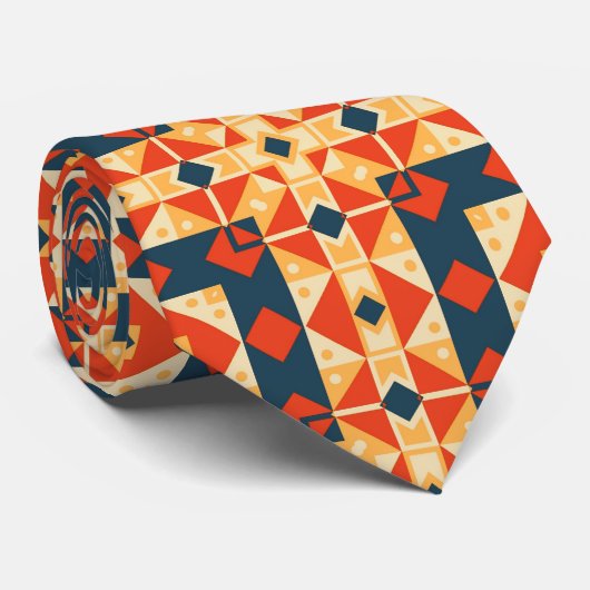 赤青オレンジ幾何学的モロッコヒスパニックモザイク ネクタイ (ロール)