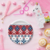 赤青オーナメント ペーパープレート (パーティー)