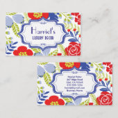 赤青グリーンヴィンテージフローラルパターン 名刺 (正面/裏面)