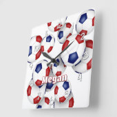 赤青サッカースポーツルームアスリート名 スクエア壁時計 (傾斜)