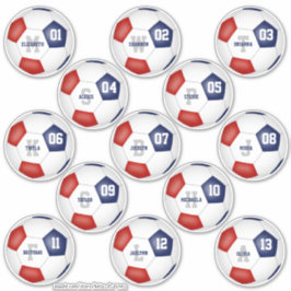 赤青サッカーチームが13人の選手をカラーにする シール