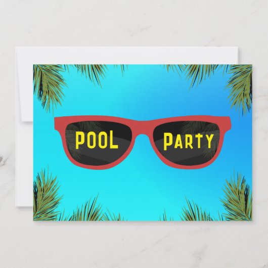 赤青サマーシェードサングラス ビーチ プールパーティー 招待状 (裏面)