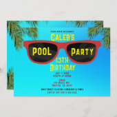 赤青サマーレンズのサングラス ビーチ プールパーティー 招待状 (正面/裏面)