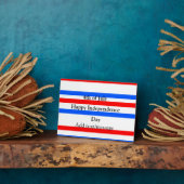 赤青ストライプ色の自立日7月4日 フォトプラーク (側面)