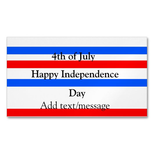 赤青ストライプ色の自立日7月4日 マグネット名刺 (正面)