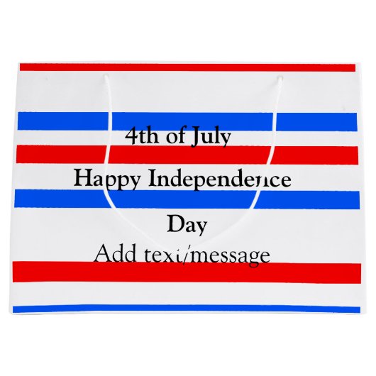 赤青ストライプ色の自立日7月4日 ラージペーパーバッグ (正面)