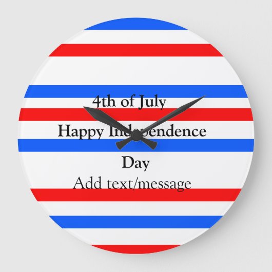 赤青ストライプ色の自立日7月4日 ラージ壁時計 (正面)