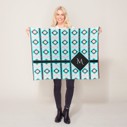 赤青ダイヤモンドストライプパターン フリースブランケット (インサイチュ)