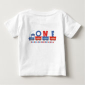 赤青チャッガチャッガトレイン1歳誕生日 ベビーTシャツ (裏面)