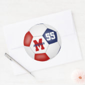 赤青チームカラーサッカーボールパーソナライズされた ラウンドシール (封筒)