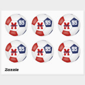 赤青チームカラーサッカーボールパーソナライズされた ラウンドシール (シート)