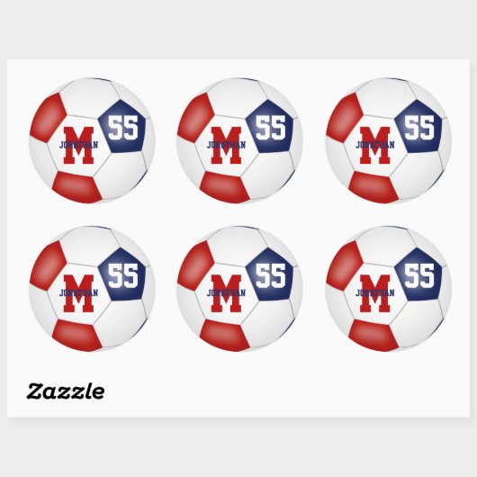 赤青チームカラーサッカーボールパーソナライズされた ラウンドシール (シート)