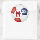 赤青チームカラーサッカーボールパーソナライズされた ラウンドシール (バッグ)