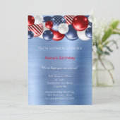 赤青ブラシ仕上げメタリック愛国気球 招待状 (スタンド正面)