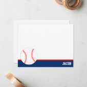 赤青ベースボールパーソナライズ フラット ノートカード (正面/裏面インサイチュ)