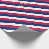 赤青ホワイトパターストライプン金ゴールド文字愛国的 ラッピングペーパー (角)