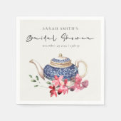 赤青ポット フローラル ブライダル シャワー ティーパーティー スタンダードカクテルナプキン (正面)