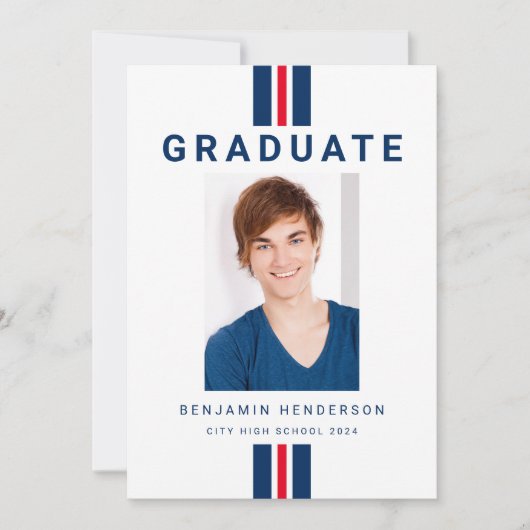 赤青モダン写真卒業 案内状 (正面)