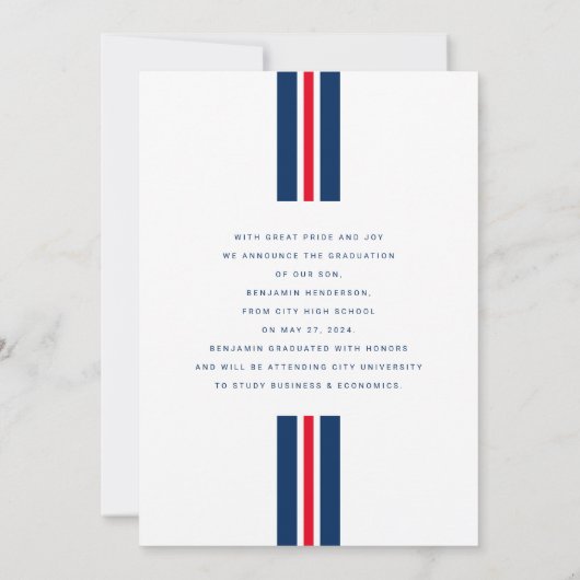 赤青モダン写真卒業 案内状 (裏面)