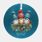 赤青帽子の三羽の鳴鳥 ガラスオーナメント (裏面)