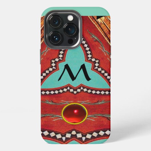 赤青抽象幾何三角形モノグラム iPhoneケース (裏面)