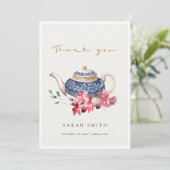 赤青水彩茶壶花卉茶会 サンキューカード (スタンド正面)